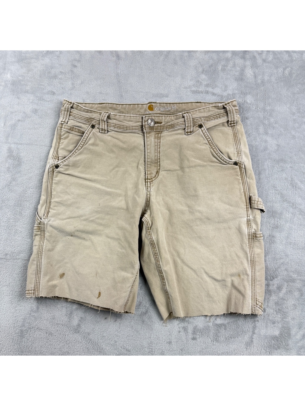 Carhartt Canvas Carpenter Work Shorts Tan Cutoff Original Fit Distressed Wmns 10